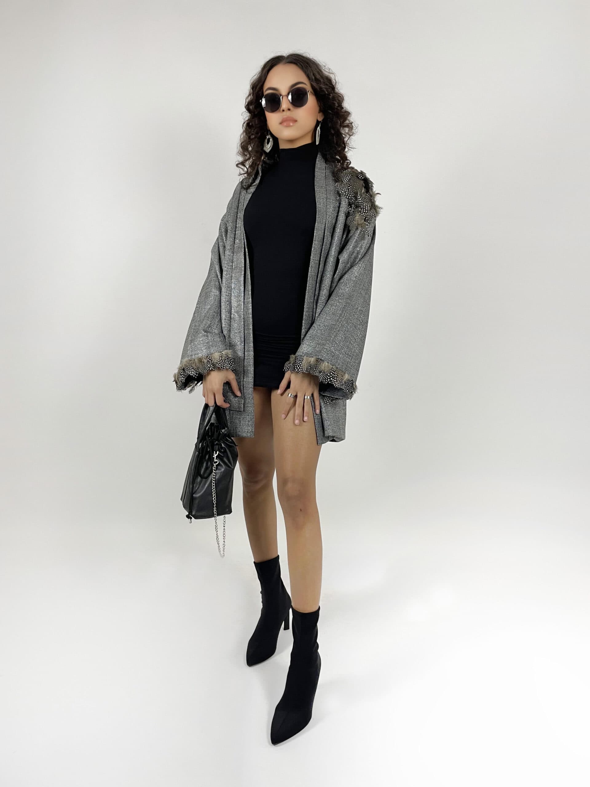 mani grey coat check pattern