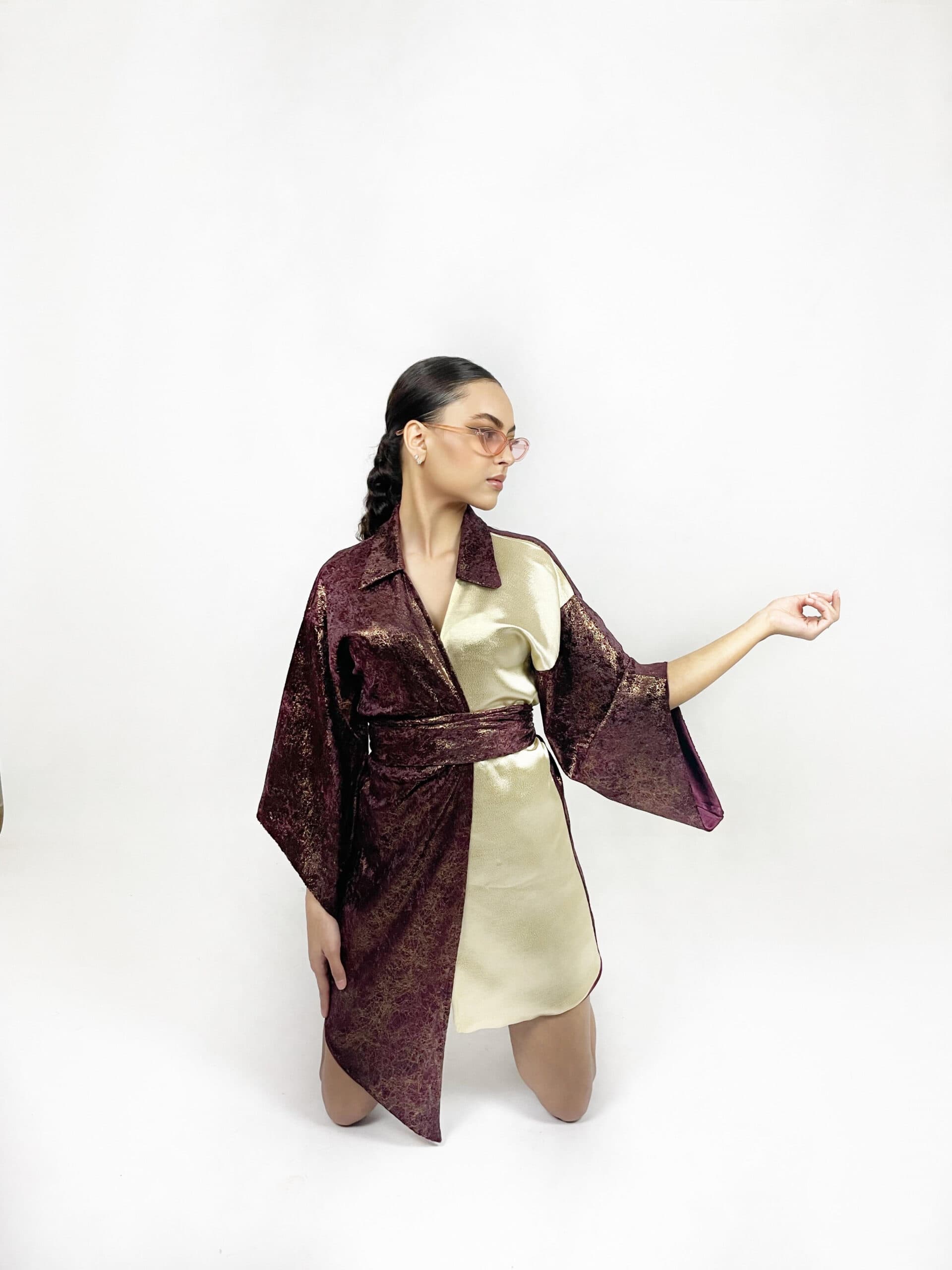 ikra brown and gold kimono robe