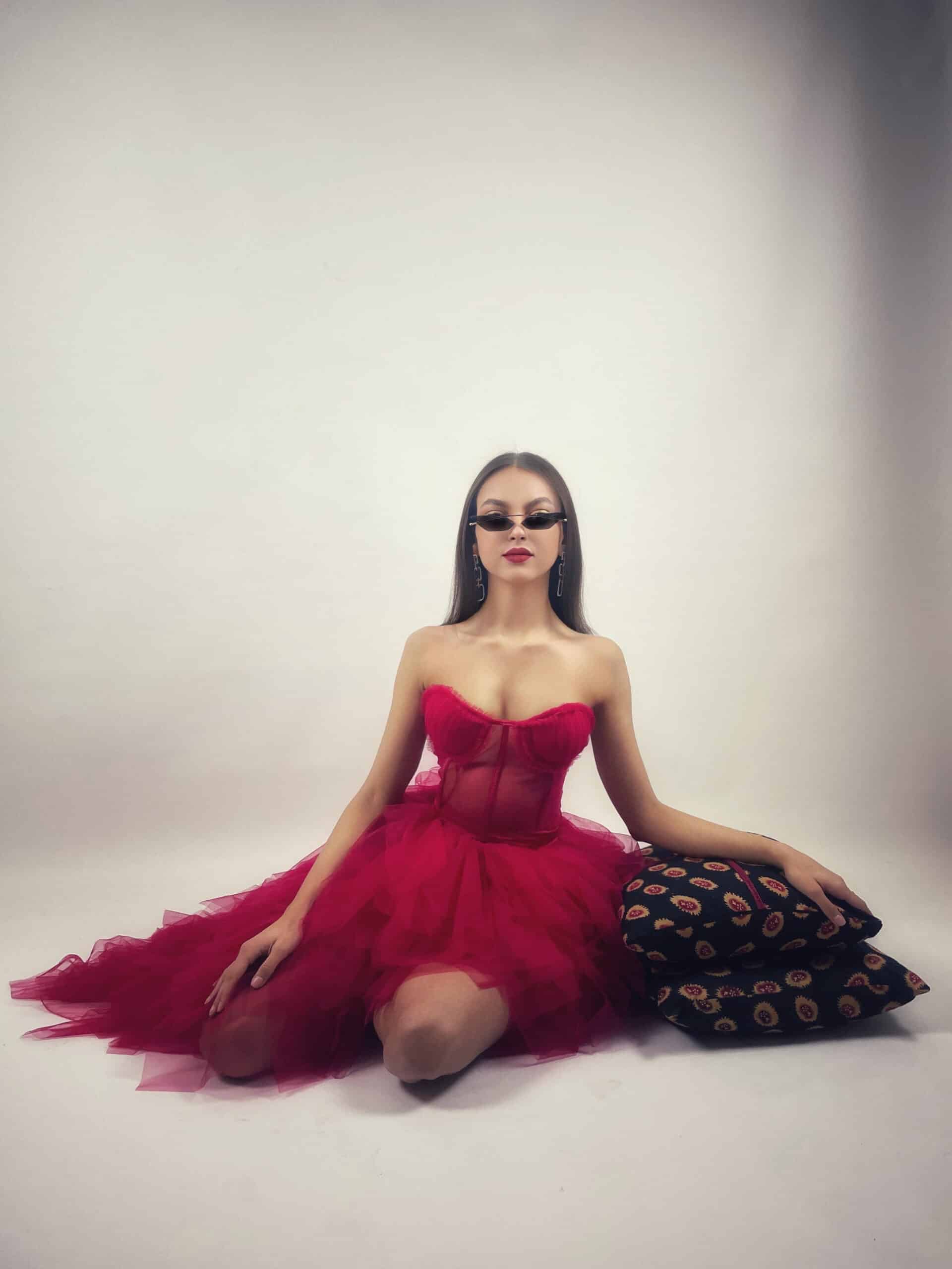 red corset top tulle dress