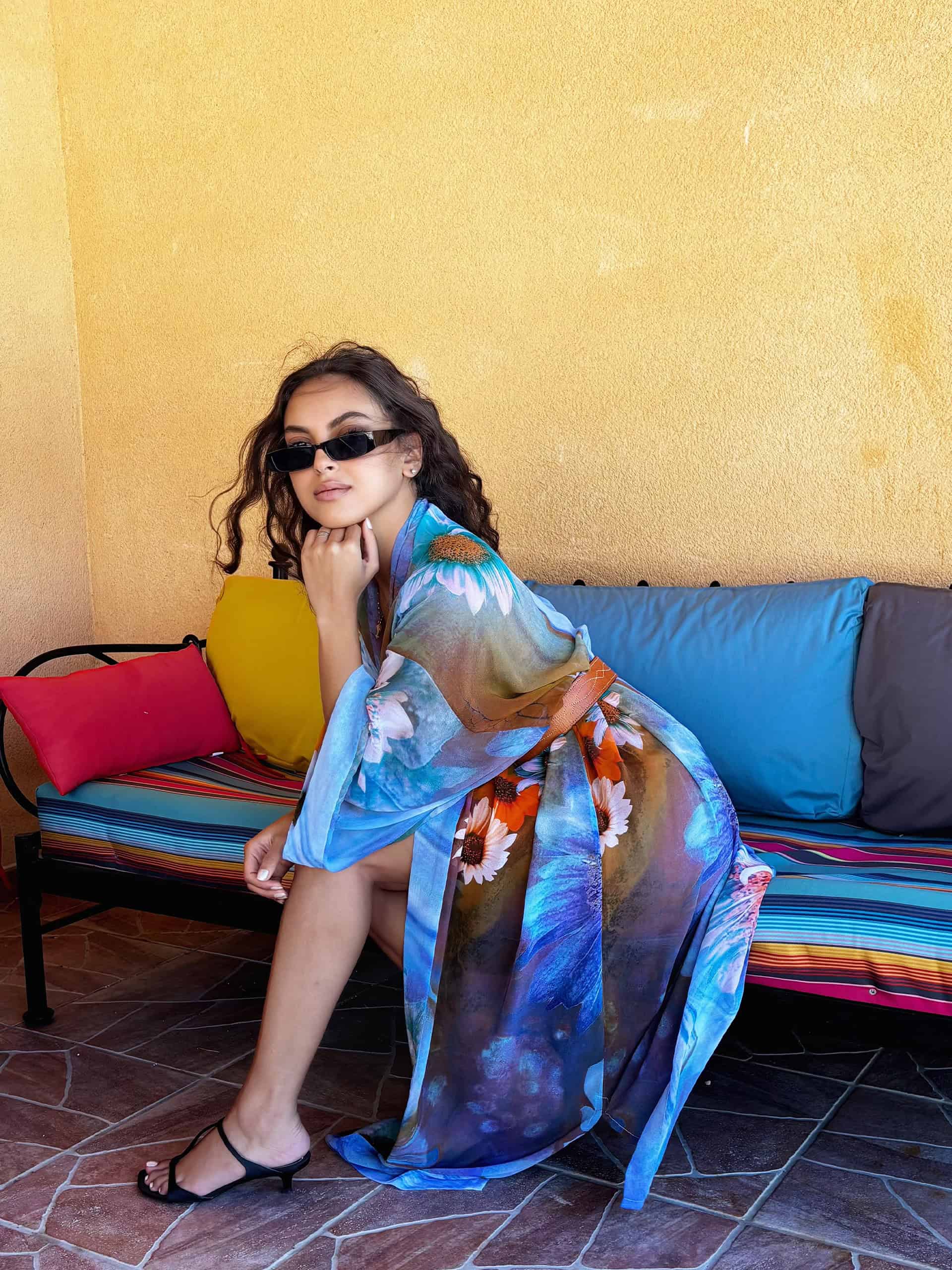 blue sheer kimono cover up