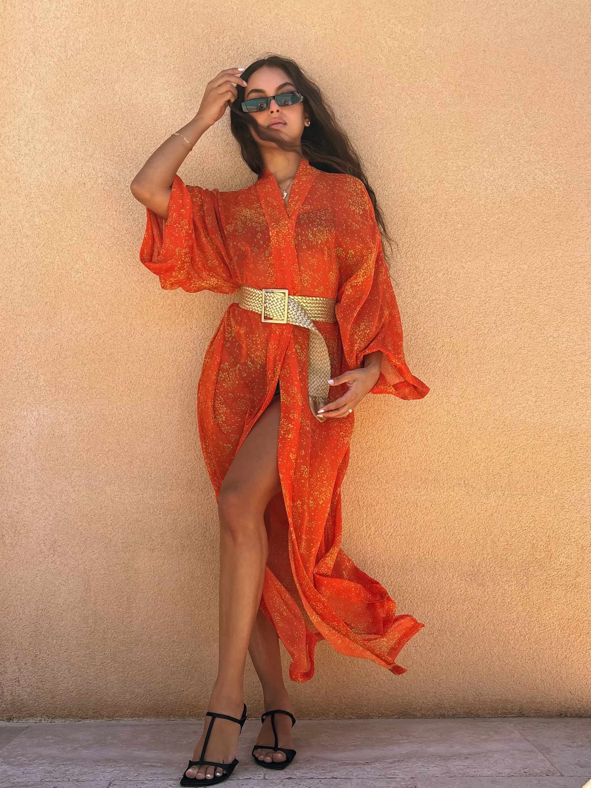 orange gold chiffon kimono